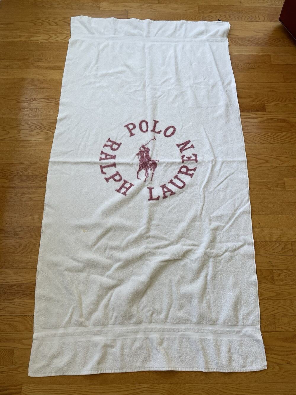 Ralph Lauren RL Polo Club Vintage Red White Large Beach Towel 34 X 66 Pony Logo